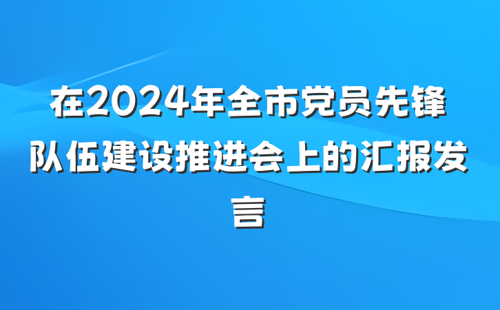 在2024年全市党员先锋队伍建设推进会上的汇报发言