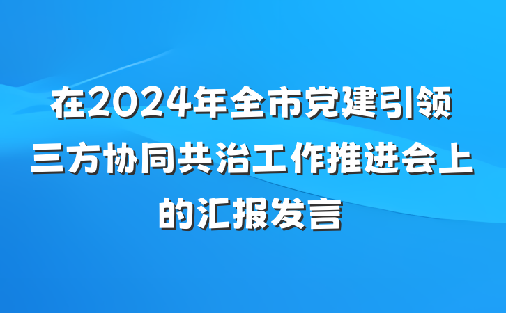 在2024年全市党建引领三方协同共治工作推进会上的汇报发言