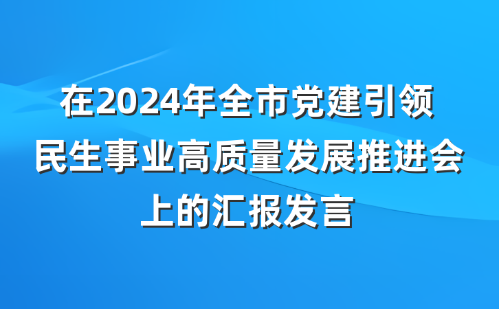 在2024年全市党建引领民生事业高质量发展推进会上的汇报发言