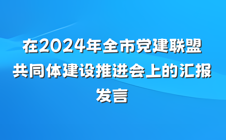 在2024年全市党建联盟共同体建设推进会上的汇报发言