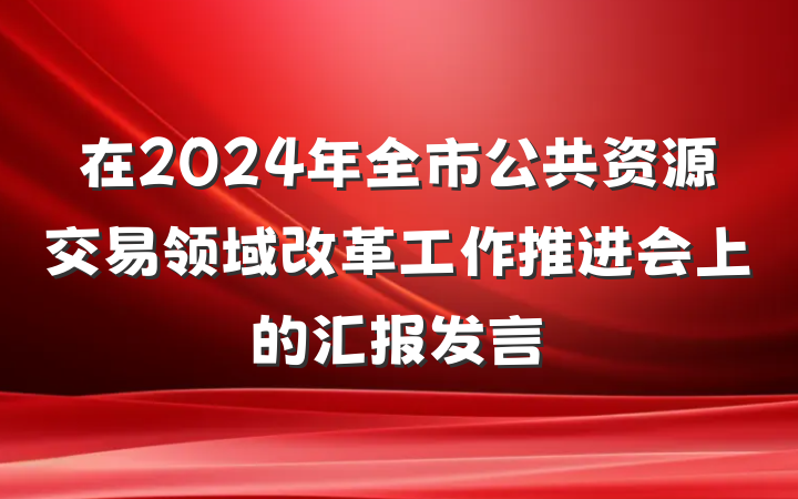 在2024年全市公共资源交易领域改革工作推进会上的汇报发言