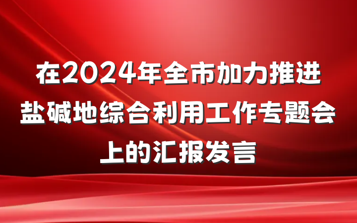 在2024年全市加力推进盐碱地综合利用工作专题会上的汇报发言
