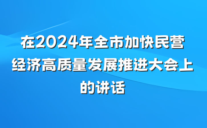 在2024年全市加快民营经济高质量发展推进大会上的讲话
