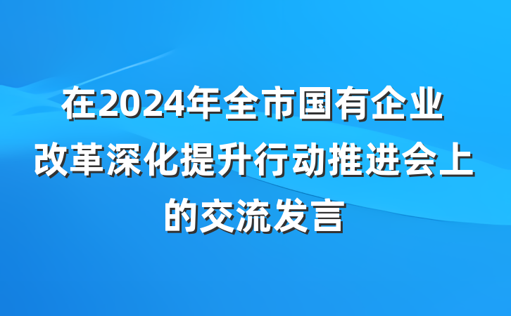 在2024年全市国有企业改革深化提升行动推进会上的交流发言