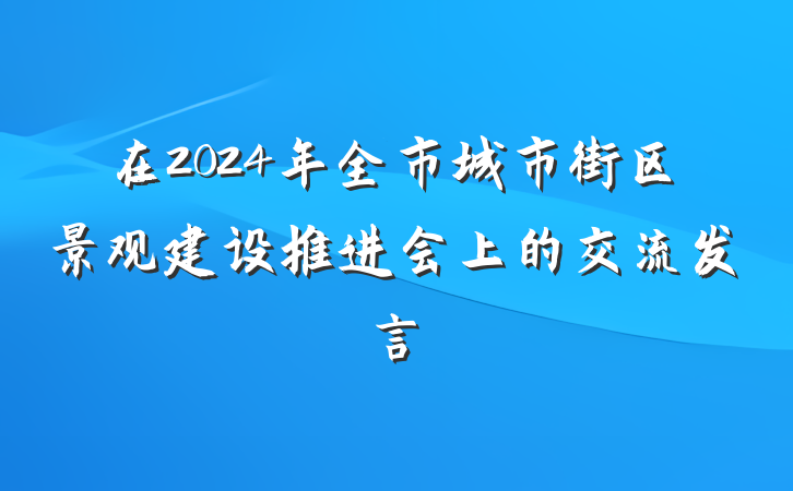 在2024年全市城市街区景观建设推进会上的交流发言