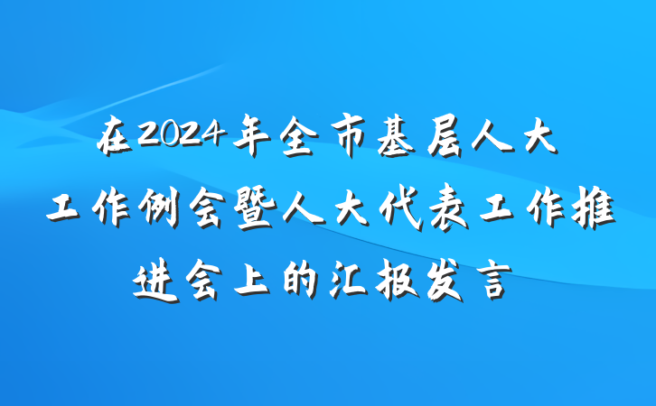 在2024年全市基层人大工作例会暨人大代表工作推进会上的汇报发言