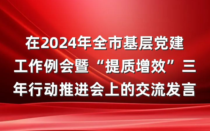 在2024年全市基层党建工作例会暨“提质增效”三年行动推进会上的交流发言