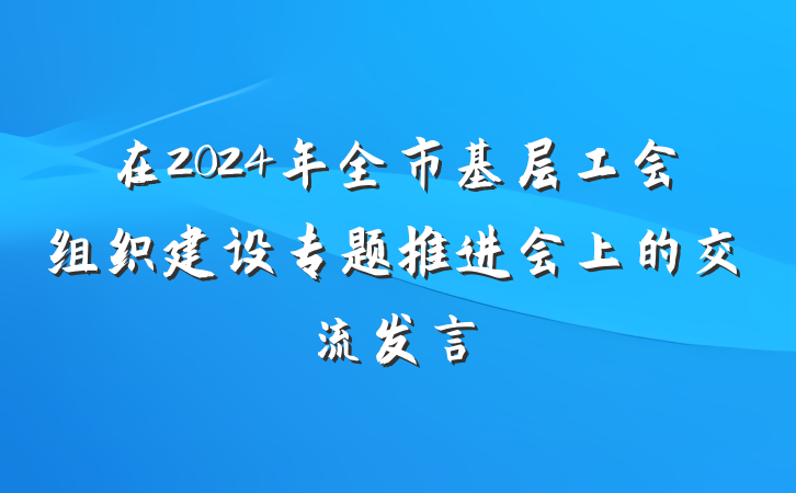 在2024年全市基层工会组织建设专题推进会上的交流发言