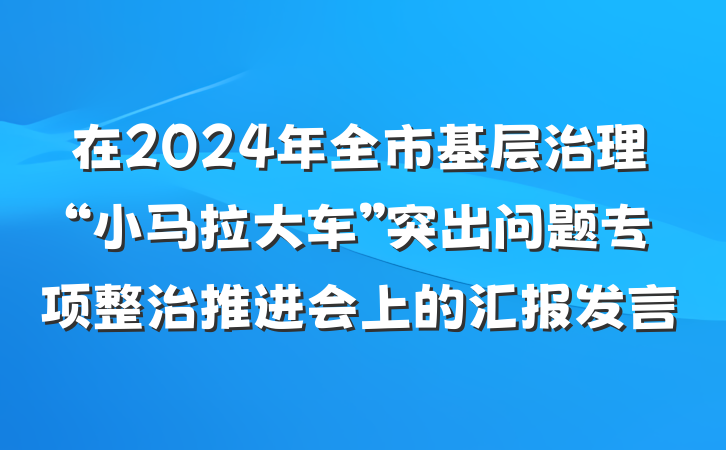 在2024年全市基层治理“小马拉大车”突出问题专项整治推进会上的汇报发言