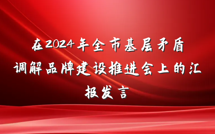 在2024年全市基层矛盾调解品牌建设推进会上的汇报发言