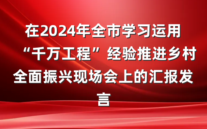 在2024年全市学习运用“千万工程”经验推进乡村全面振兴现场会上的汇报发言