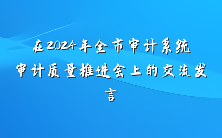 在2024年全市审计系统审计质量推进会上的交流发言