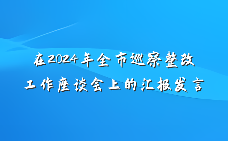 在2024年全市巡察整改工作座谈会上的汇报发言