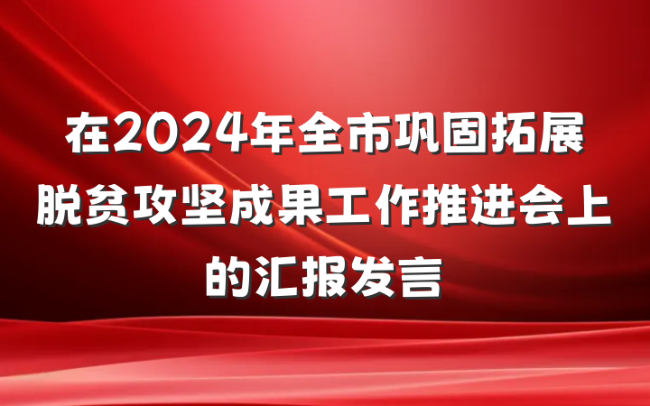 在2024年全市巩固拓展脱贫攻坚成果工作推进会上的汇报发言