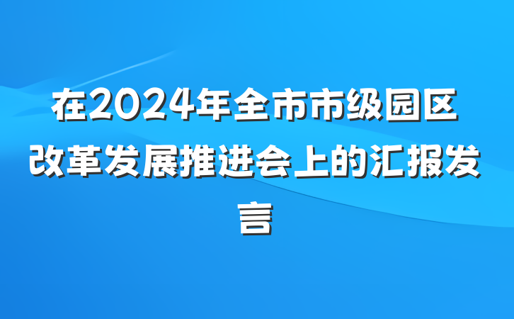在2024年全市市级园区改革发展推进会上的汇报发言