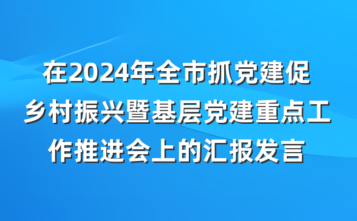 在2024年全市抓党建促乡村振兴暨基层党建重点工作推进会上的汇报发言