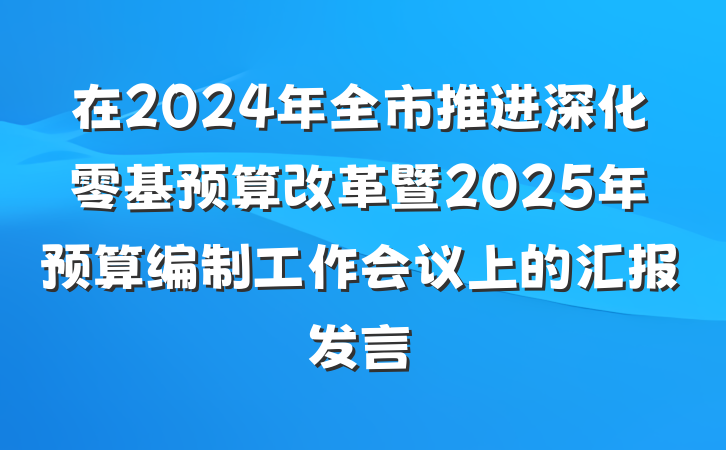在2024年全市推进深化零基预算改革暨2025年预算编制工作会议上的汇报发言
