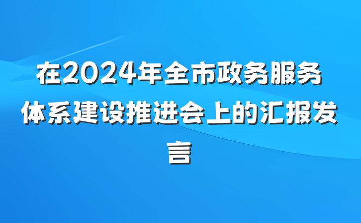 在2024年全市政务服务体系建设推进会上的汇报发言