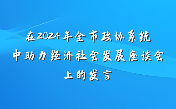 在2024年全市政协系统中助力经济社会发展座谈会上的发言