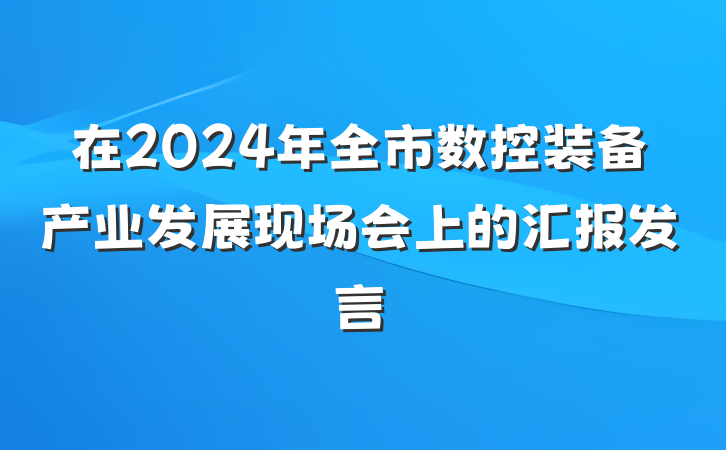 在2024年全市数控装备产业发展现场会上的汇报发言