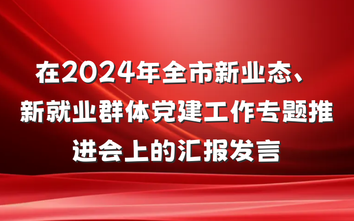 在2024年全市新业态、新就业群体党建工作专题推进会上的汇报发言