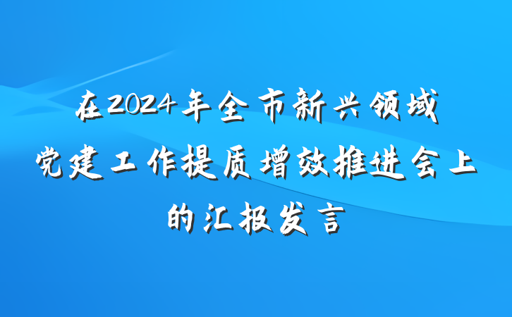 在2024年全市新兴领域党建工作提质增效推进会上的汇报发言