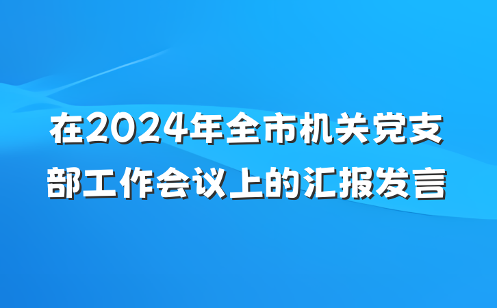 在2024年全市机关党支部工作会议上的汇报发言