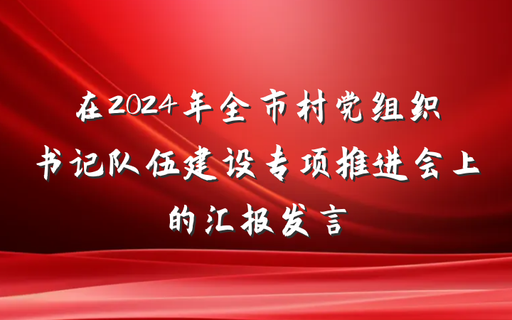 在2024年全市村党组织书记队伍建设专项推进会上的汇报发言