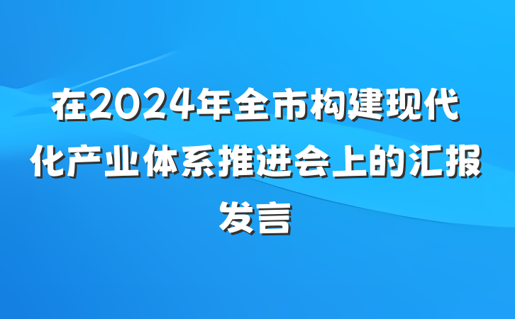 在2024年全市构建现代化产业体系推进会上的汇报发言