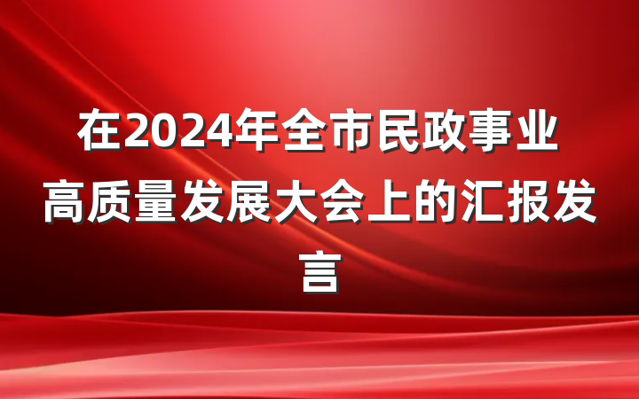 在2024年全市民政事业高质量发展大会上的汇报发言