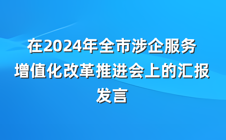 在2024年全市涉企服务增值化改革推进会上的汇报发言