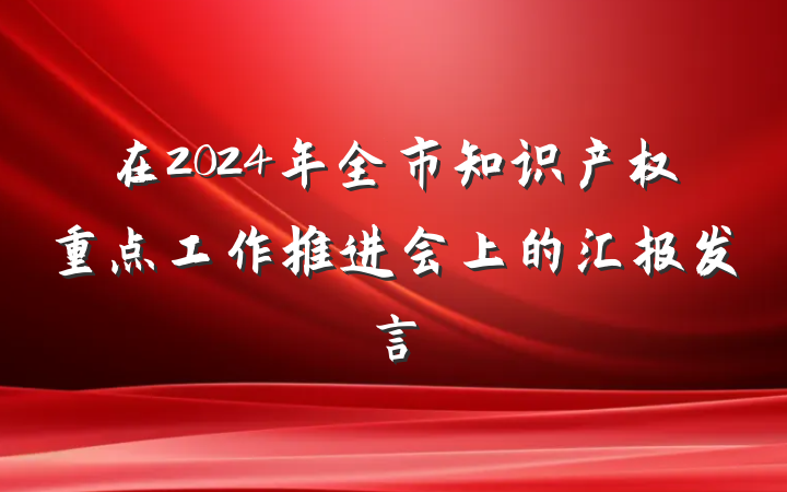 在2024年全市知识产权重点工作推进会上的汇报发言