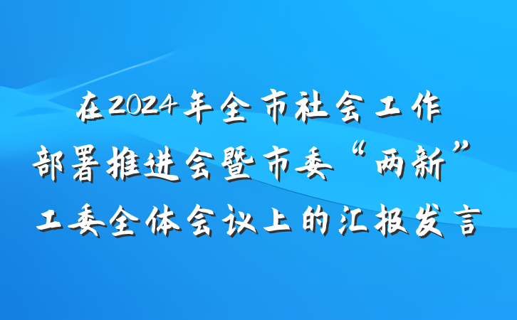 在2024年全市社会工作部署推进会暨市委“两新”工委全体会议上的汇报发言