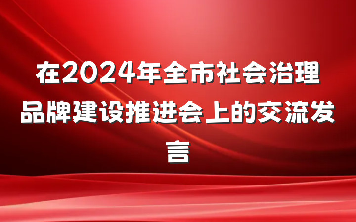 在2024年全市社会治理品牌建设推进会上的交流发言