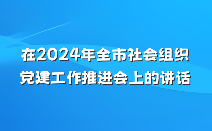 在2024年全市社会组织党建工作推进会上的讲话