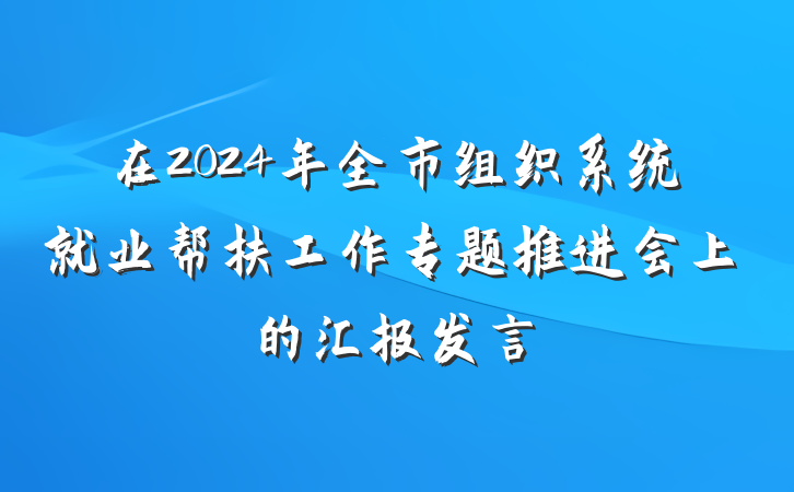 在2024年全市组织系统就业帮扶工作专题推进会上的汇报发言