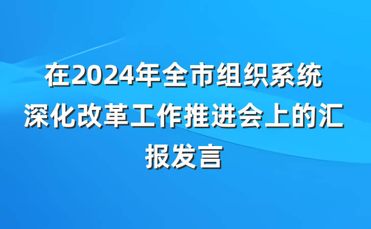 在2024年全市组织系统深化改革工作推进会上的汇报发言
