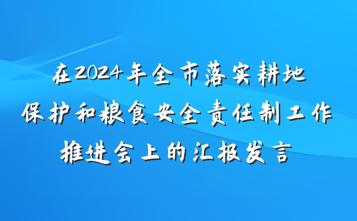 在2024年全市落实耕地保护和粮食安全责任制工作推进会上的汇报发言