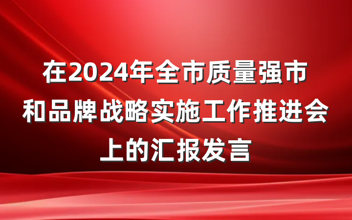 在2024年全市质量强市和品牌战略实施工作推进会上的汇报发言