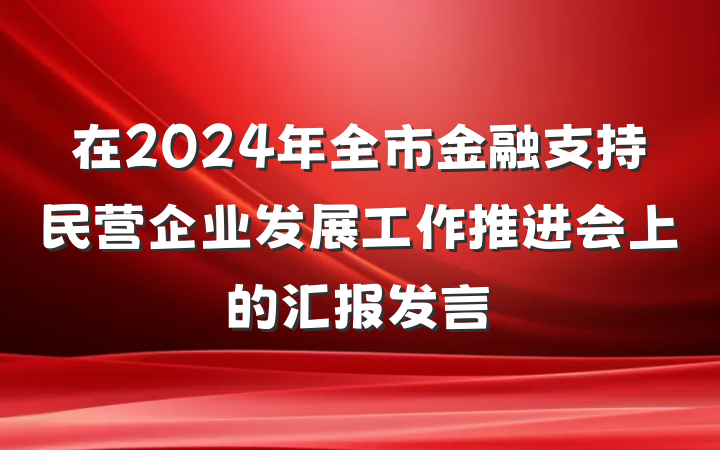 在2024年全市金融支持民营企业发展工作推进会上的汇报发言