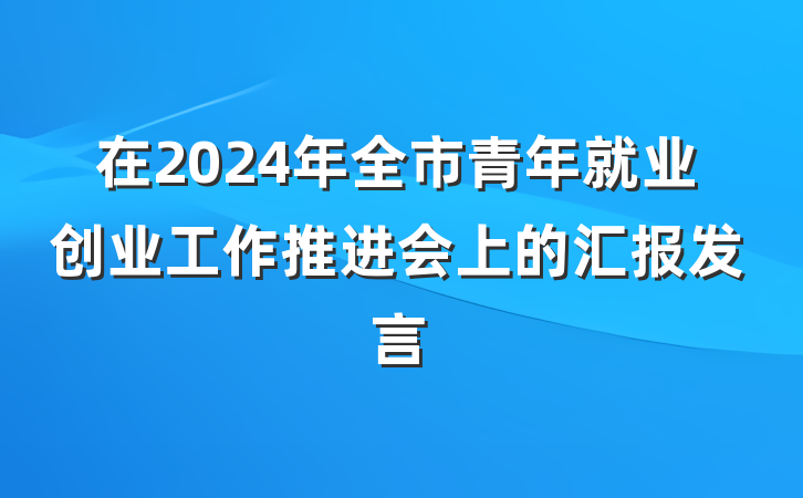 在2024年全市青年就业创业工作推进会上的汇报发言