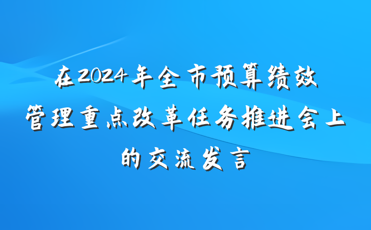 在2024年全市预算绩效管理重点改革任务推进会上的交流发言
