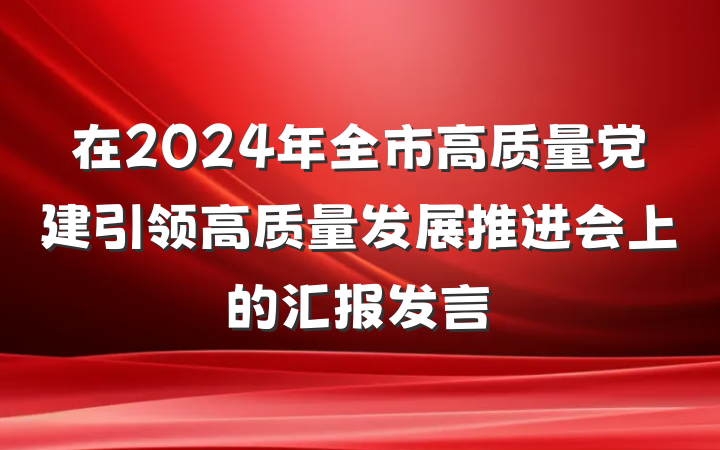 在2024年全市高质量党建引领高质量发展推进会上的汇报发言