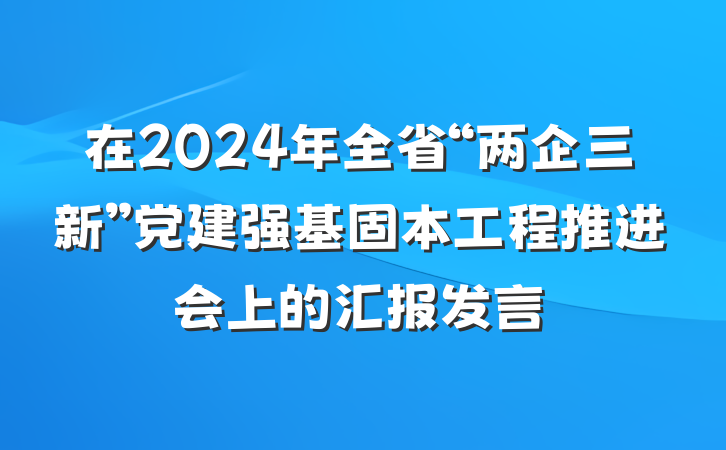 在2024年全省“两企三新”党建强基固本工程推进会上的汇报发言