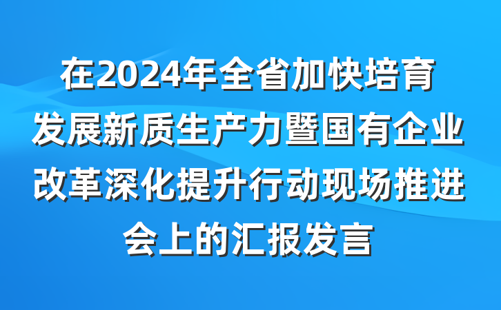 在2024年全省加快培育发展新质生产力暨国有企业改革深化提升行动现场推进会上的汇报发言
