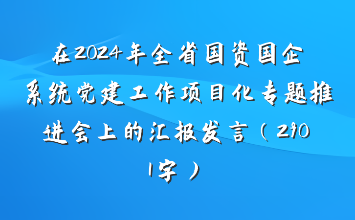 在2024年全省国资国企系统党建工作项目化专题推进会上的汇报发言（2901字）