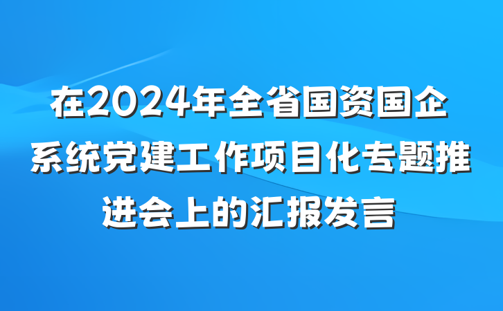 在2024年全省国资国企系统党建工作项目化专题推进会上的汇报发言
