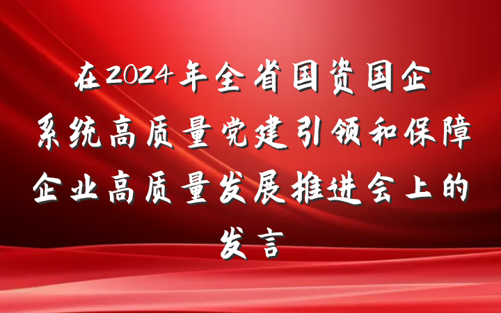 在2024年全省国资国企系统高质量党建引领和保障企业高质量发展推进会上的发言