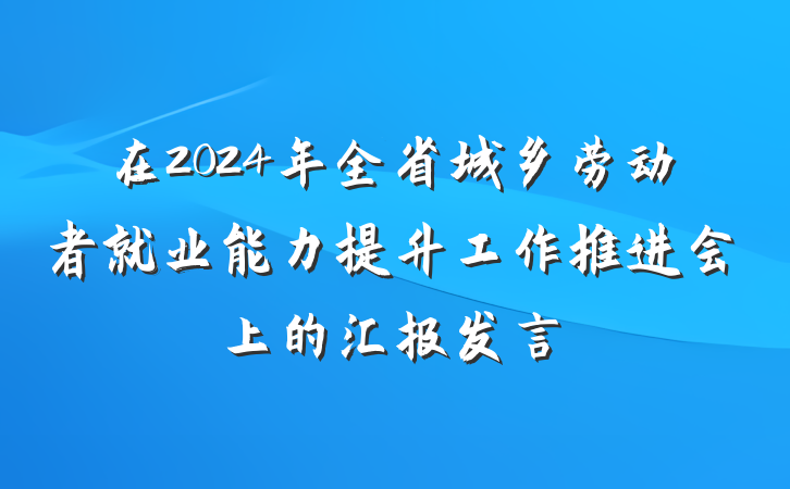在2024年全省城乡劳动者就业能力提升工作推进会上的汇报发言