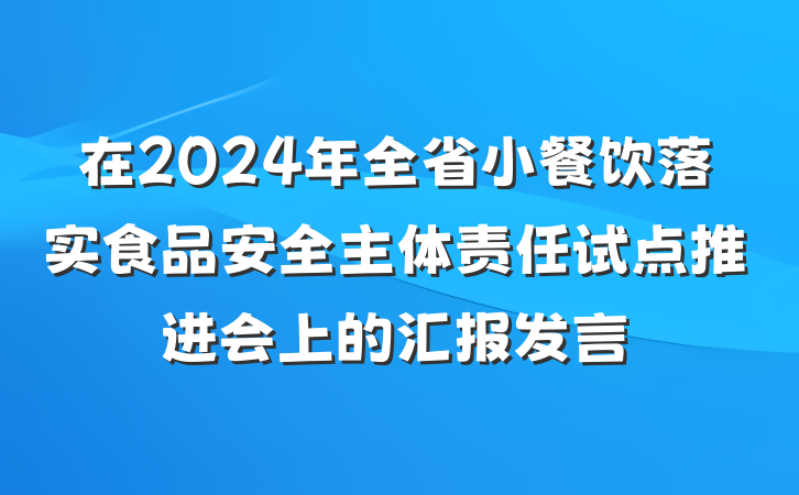 在2024年全省小餐饮落实食品安全主体责任试点推进会上的汇报发言
